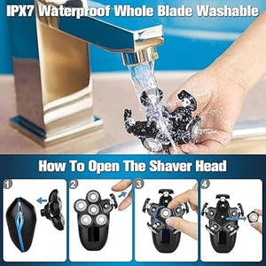 Head Shaver for Bald Men, 6-in-1 Electric Shaver for Bald Head 6D Wet/Dry Waterproof Mens Electric Razor Head Shavers with Grooming Kit Cordless Rechargeable Face Head Shaving Rotary Shavers Blue