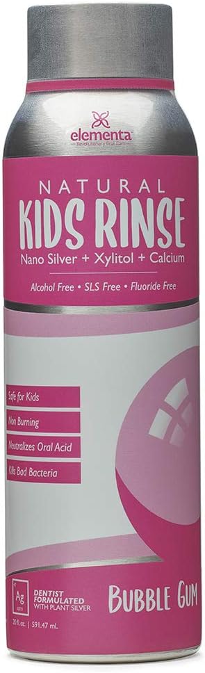 Elementa Essentials Kids Mouthwash | Nano Silver All Natural Fluoride and Alcohol Free Mouthwash for Children. Antimicrobial Anti-Cavity Mouth Rinse | 20 oz (Bubble Gum)