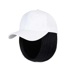 Woman Baseball Cap with Hair Extensions Straight Short Bob Hairstyle Adjustable Wig Hat 14inch Duck Tongue Hat Wig