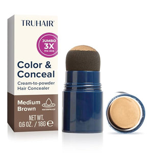 TRUHAIR Jumbo Color &amp Conceal Waterproof Root Touch Up Hair Color for Gray Hair Coverage - Instant Root Cover Up Hair Powder for Women &amp Men - Bald Spot Concealing Hairline Filling (Medium Br
