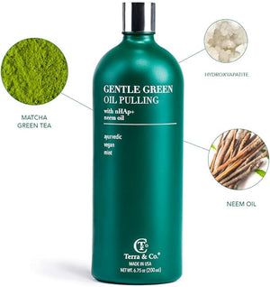 Terra &amp; Co. Gentle Green Oil Pulling and Tongue Scraper | with Hydroxyapatite for Strong Enamel, Healthy Gums | Reduce Bad Breath