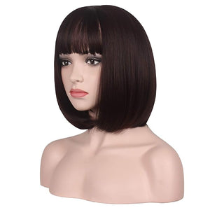 WildCos Short 12 Inches Straight Synthetic Cosplay Wig for Women (Brown)