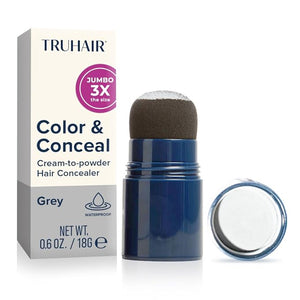 TRUHAIR Jumbo Color &amp Conceal Waterproof Root Touch Up Hair Color for Gray Hair Coverage - Instant Root Cover Up Hair Powder for Women &amp Men - Bald Spot Concealing Hairline Filling (Gray)