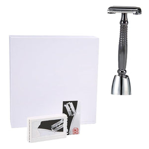 Extended Handle Manual Shaver with Stand Double Edge Beard Shaving Razor for Men Comfortable Grip Hand Razor for Precise Skin-safe Facial and Body Hair Removal