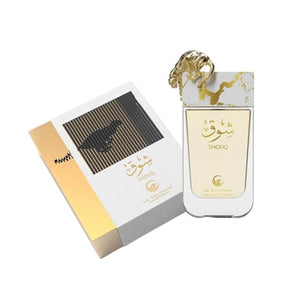 ShouqEau de Parfum Luxury Arabic Fragrance White and Gold Premium Glass Bottle with Decorative Cap for women 3.0 fl oz