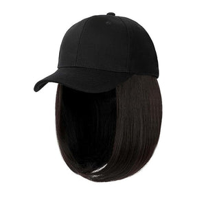 Woman Baseball Cap with Hair Extensions Straight Short Bob Hairstyle Adjustable Wig Hat 14inch Duck Tongue Hat Wig