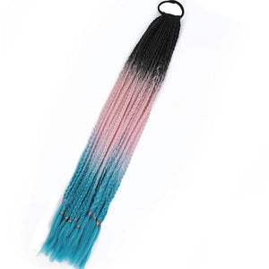 Synthetic Gradient Boxing Braided Ponytail For Girls With Elastic Hair Rubber Bands Hair Accessories Wig Headband Hairpiece