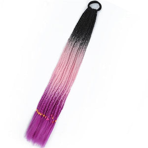 Synthetic Gradient Boxing Braided Ponytail For Girls With Elastic Hair Rubber Bands Hair Accessories Wig Headband Hairpiece