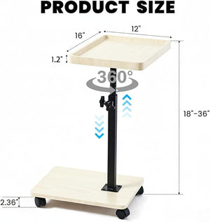 C Table End Table Adjustable HeightC Shaped End for CouchSnack Tables360¡ÆSwivel TV Tray Sofa TableTables That Slide UnderCoffee SideTable for BedChairBath-tub (Solid Wood Color)