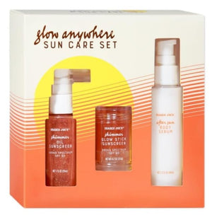 Glow anywhere Sun Care Set Shimmer Oil Sunscreen 1oz Shimmer Glow Stick and After Sun Serum + Sticker