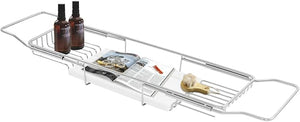 Bathtub Tray, 304 Stainless Steel Over The Tub Bath Tray, Stainless Steel Shower CaddyTray with Removable Book Holder, for Shower Bath Holder Candleholder Table Shelf, Silver+White