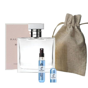 BUNDLE- Romance Perfume for Women 3.3 Oz Eau de Parfum with Burlap Bag &amp; 5ml Mini Refillable Atomiser