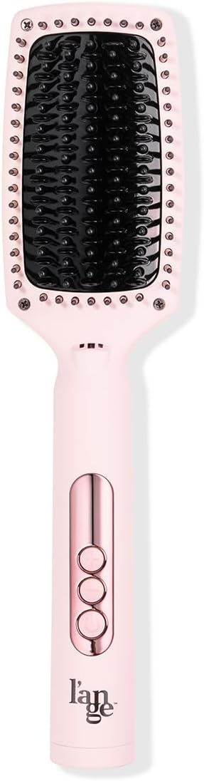 L'ANGE HAIR Le Vite Curve Ceramic Straightening Brush | Heated Straightener Flat Iron for Smooth Anti Frizz Hair | for All Hair Lengths | Hot Styling Brush for Effortless Straightening (Blush)