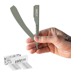 GRAVITY RAZORS Professional Straight Razor Kit ? Minimal Exposure, Includes 10 Premium Blades, 2mm Exposed, Mint