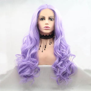 Long Wavy PurpleWigs Body Wave Hair Synthetic Lace Front Wigs Heat Hesistant Fiber Hair For Women Purple Synthetic Wigs