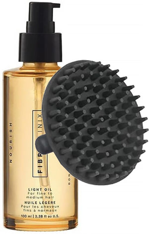 Fibre Clinix Bondfinity Light Oil 3.38 oz and Scalp Brush Massager | Lightweight Hair Oil for Shine Frizz Control and Healthy Hair