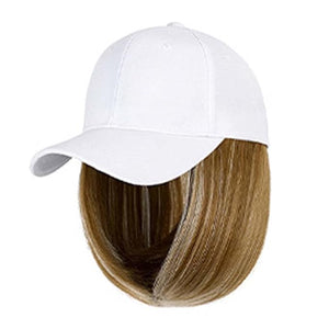 Woman Wig Baseball Cap with Hair Extensions Straight Short Bob Hairstyle Adjustable Wig Hat Duck Tongue Hat Wig