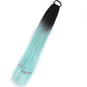 Synthetic Gradient Boxing Braided Ponytail For Girls With Elastic Hair Rubber Bands Hair Accessories Wig Headband Hairpiece