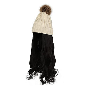 Women Winter Beanie Hat with wig Big Wavy Curly Hair Knit Attached ski snow Cap wig Party Daily Weddings wig