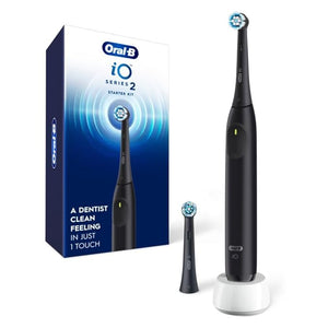 Oral-B iO Series 2 Rechargeable Electric Powered Toothbrush Starter Kit Night Black with 2 Brush Heads - Automatic Pressure Sensor to Protect Gums - 3 Modes - 2 Min Timer