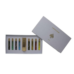 JO Milano Game of Spades 9-Piece Mini Parfum Set for Men &amp Women ? Includes Boston Moon Blind Bid Full House Diamond Gold Ruby Yellow Sapphire &amp High Roller (0.33 oz Each