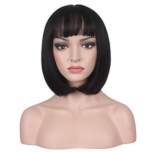 WildCos Short 12 Inches Straight Synthetic Cosplay Wig for Women (black)