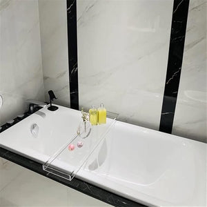 Wangunan 33 inch Luxury Bathtub Table - Shelf Organizer for Bathtub &amp Shower Storage (Clear)