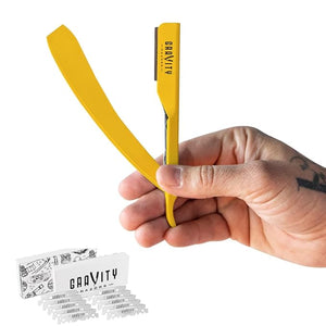GRAVITY RAZORS Professional Straight Razor Kit ? Minimal Exposure, Includes 10 Premium Blades, 2mm Exposed, Yellow
