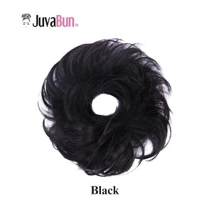 Juvabun Small Messy Bun - Black | Curly Wave Hair Scrunchie | Everyday Wear Fake Bun | Synthetic Hair Scrunchie