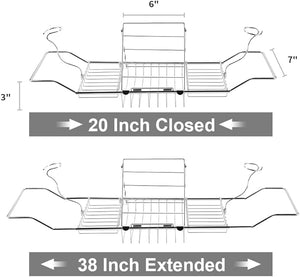 BESTHLS Bathtub Tray Caddy for Luxury Bath Expandable Extra Wide Bath Tub Tray with Wine Glass Holder &amp Soap Accessaries Holder &amp Laptop Reading and Organizer Ideal for Home Spa Lover (Silver)
