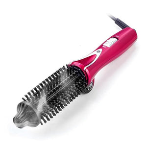 Travel Hair Curling Iron Brush 1 inch Anti-Scald Heated Curling Wands Round Hair Styler Curler Brush Curling Iron Brush Ionic Hot Curler Brush for Curling Dual Voltage (Red Wine)