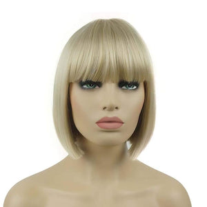 Lydell 8" Straight Short Bob Hair Flat Bangs Cute Central Dot Skin Top Heat Resistant Synthetic Wigs (122)
