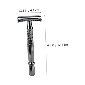 Extended Handle Manual Shaver with Stand Double Edge Beard Shaving Razor for Men Comfortable Grip Hand Razor for Precise Skin-safe Facial and Body Hair Removal