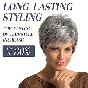 EMMOR Short Grey Human Hair Blend Synthetic Fiber Wigs for Women Natural Pixie Cut Wig With Bang,Natural Daily Use Hair