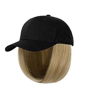 Woman Baseball Cap with Hair Extensions Straight Short Bob Hairstyle Adjustable Wig Hat 14inch Duck Tongue Hat Wig