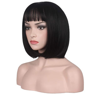 WildCos Short 12 Inches Straight Synthetic Cosplay Wig for Women (black)