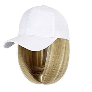 Woman Baseball Cap with Hair Extensions Straight Short Bob Hairstyle Adjustable Wig Hat 14inch Duck Tongue Hat Wig