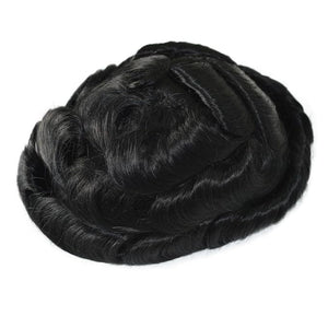 Toupee for Men Human Hair Mens Human Hair System Hairpieces Jet Black Medium Density Fine Mono Bond #1