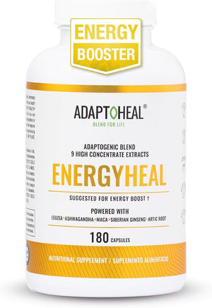 Adaptoheal Energy Supplements ? Natural Adaptogen Pills for Women &amp Men ? with Ashwagandha &amp Ginseng ? Caffeine Free Energy Stress Relief Focus &amp Vitality Support ? 180 Capsules