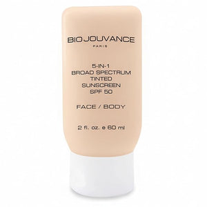 Bio Jouvance - 5-in-1 Tinted Sunscreen SPF 50 Universal 2oz / 60ml - Broad Spectrum | Hydrating Sunburn Lotion | Mineral Zinc Oxide Sun Block | Professional Facial Skin Care Treatment | Made in France