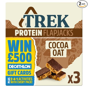 TREK High Protein Flapjack Cocoa Oat Gluten Free Plant Based Vegan Snack bar (50g x 3) - 2 Pack in Premier Life Store Box