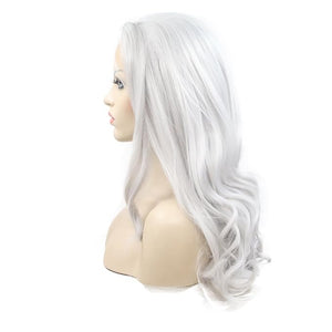 Silver Gray Lace Wigs For Women Body Wave Side Part Silver Grey Synthetic Lace Front Wigs 180% Density Half Hand Tied Heat Resistant Fiber Hair 24''