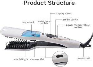 Generic Hair Straightener Comb Brush Professional Steam Straight Hair Ceramic Iron Adjustable Temperature Tourmaline Ceramic Heater Surface Material for Long &amp Short Hair White