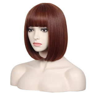 WildCos Short 12 Inches Straight Synthetic Cosplay Wig for Women (Ash auburn)