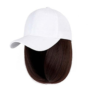 Woman Baseball Cap with Hair Extensions Straight Short Bob Hairstyle Adjustable Wig Hat 14inch Duck Tongue Hat Wig