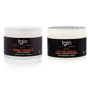 tgin Butter Cream Daily Moisturizer and Honey Miracle Hair Mask Duo for Curly Coily and Wavy Hair Rich Moisture and Deep Conditioning for Dry Hair 12 oz (Set)