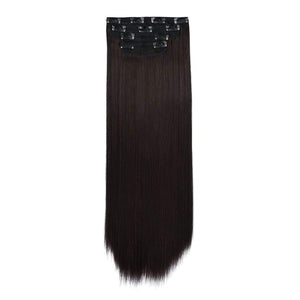 REECHO Multi-Length 20 22 24 Long Straight Synthetic 4 PCS Set Thick Clip in on Hair Extensions Dark Brown