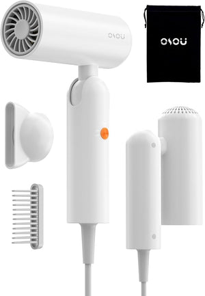 Travel Hair Dryer Dual Voltage with Auto-Sensing 1B Plasma Particles 200times/s Temp Control Portable Blow Dryer with Single-Sided Comb White