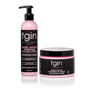 tgin Rose Water Hydrating Curl Cream 12 oz &amp tgin Rose Water Hydrating Styling Lotion 8 oz for Curly Coily and Wavy Hair (Set)