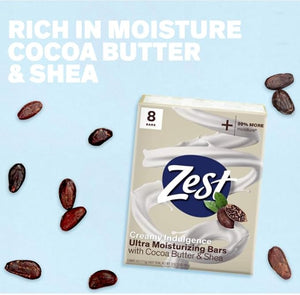 Zest 8-Bar Bath Size Soap Creamy Cocoa Butter &amp Shea 4 Ounce